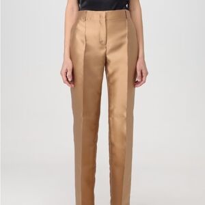 GAP Satin Straight-Leg Trousers in Camel Brown